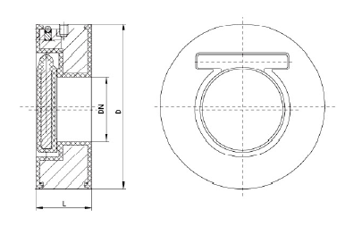 1襯氟對夾式止回閥(fá)H74F46(圖1) 1襯(chèn)氟對(duì)夾式止回閥(fá)H74F46(圖(tú)1)