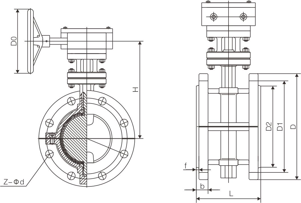 襯氟法蘭式蝶閥D341F46(圖1)
