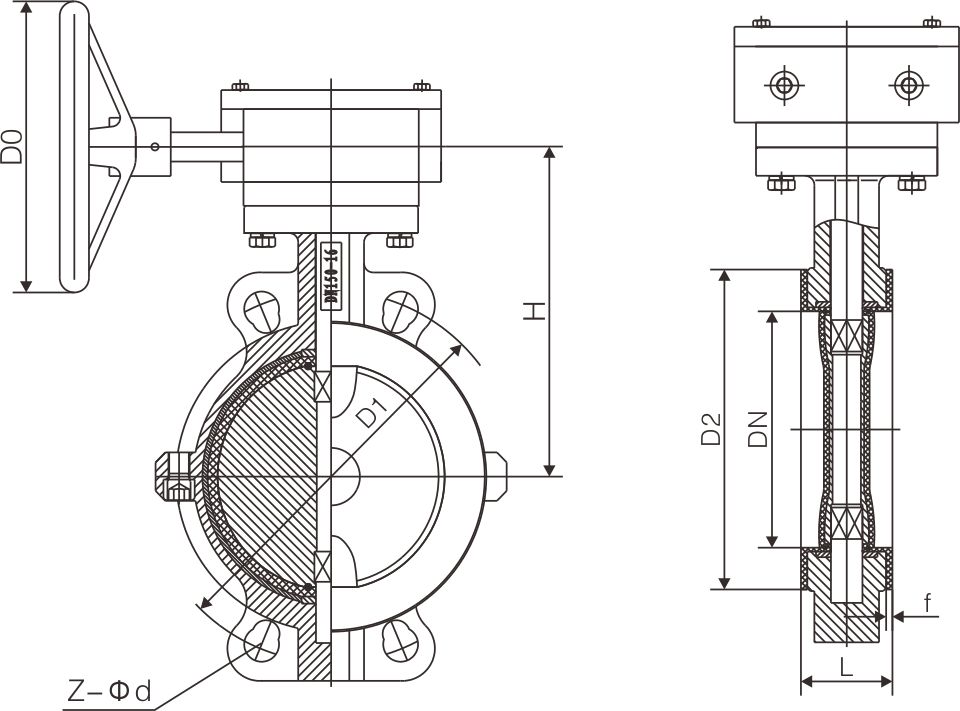 襯氟對夾（jiá）式蝶閥D371F46(圖1)